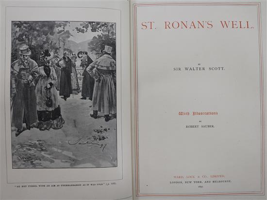 Two volumes Scotts Novels, War, Lock & Co 1897. Ivanhoe and St Ronans Well